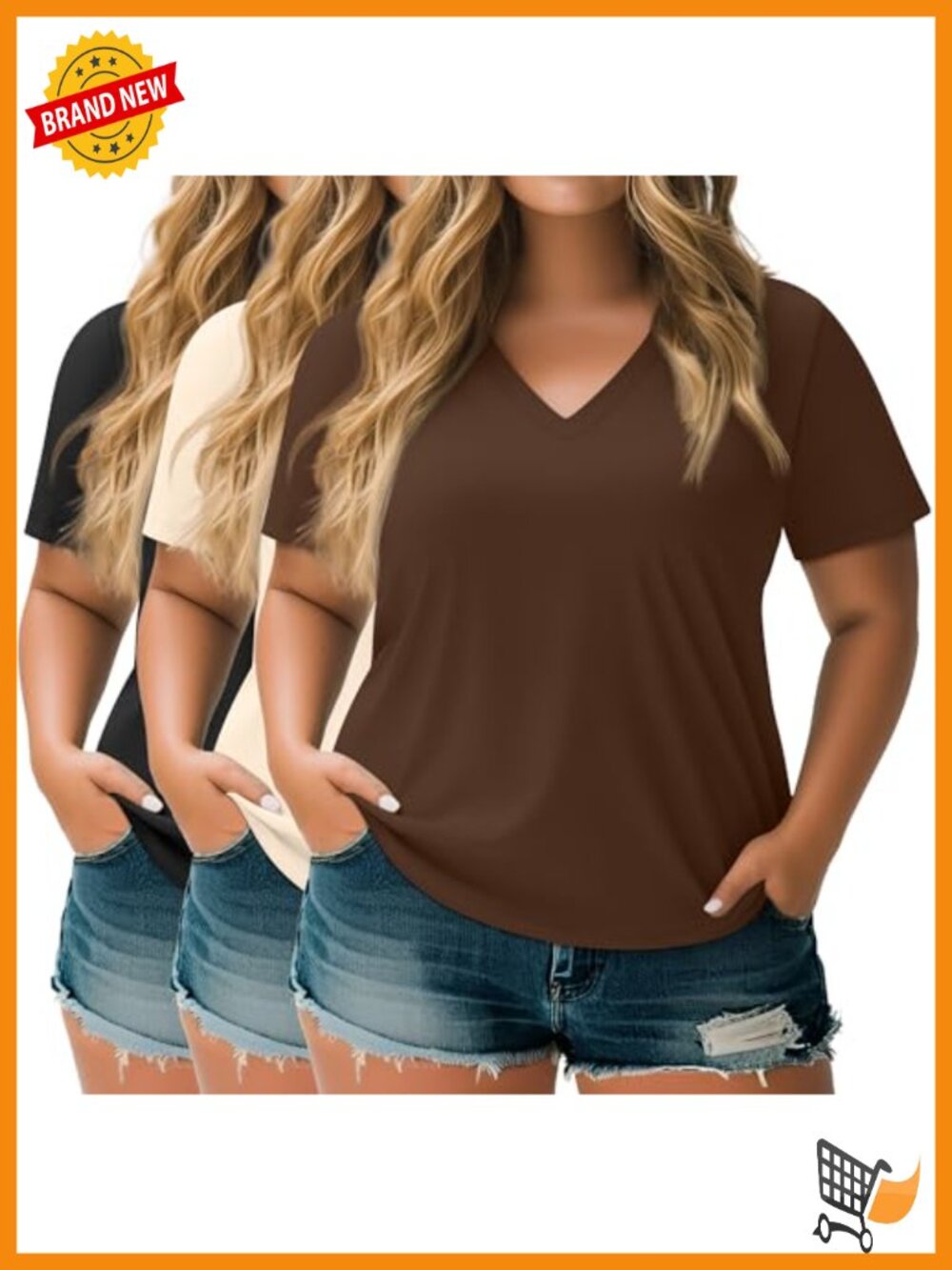 Plus Size V Neck Short Sleeve T-Shirt 3 Pack Soft Stretch Cotton Blend Tee